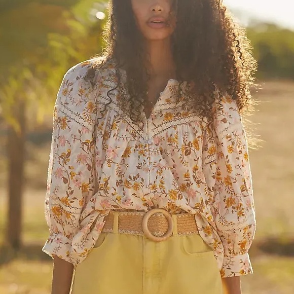 Anthropologie Harmony Lace Peasant Top - Picture 11 of 12